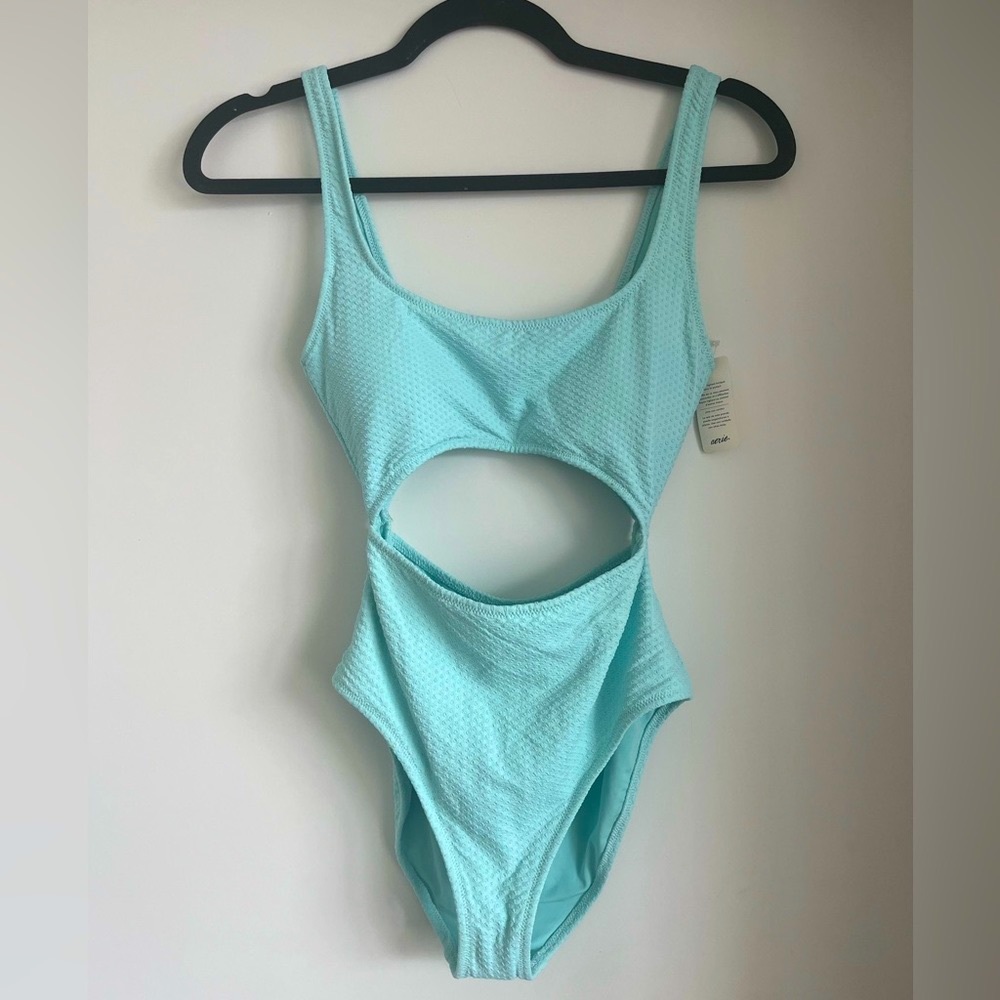 Aerie Jacquard Cut Out Scoop One Piece Swimsuit (S)
